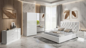 Sypialnia GLAMOUR zestaw szafa 194 komoda chrom