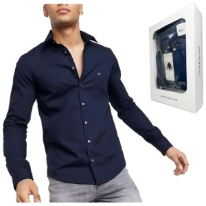 Koszula męska CALVIN KLEIN gładka slim granat M