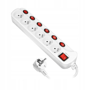 Orno Listwa Multiswitch 6x2p+z, Kabel 3x1,0m Biały
