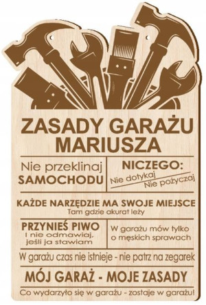 ZASADY GARAŻU IMIĘ tabliczka prezent urodziny
