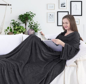 DecoKing Koc z rękawami Lazy GRAFITOWY 150x180