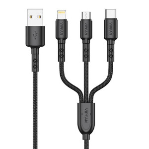Kabel USB Vipfan X02 3w1 USB-C / Lightning / Micro 3.5A 1.5m (czarny)