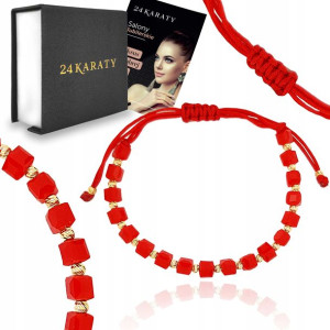 Złota Bransoletka 585 Czerwony Sznurek Koraliki