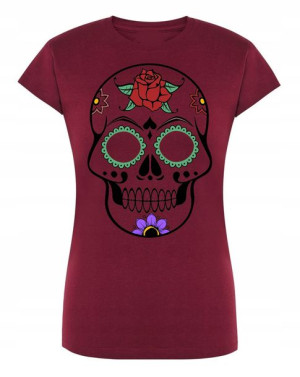 T-Shirt fajny KOLOROWY nadruk CZASZKA r.L