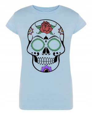T-Shirt fajny KOLOROWY nadruk CZASZKA r.S