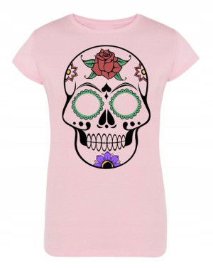 T-Shirt fajny KOLOROWY nadruk CZASZKA r.XL