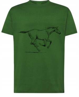 T-shirt jeździecki nadruk biegnący koń r.S