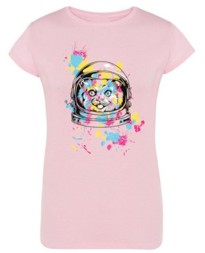 T-Shirt kolorowy nadruk Kot ASTRONAUTA r. M