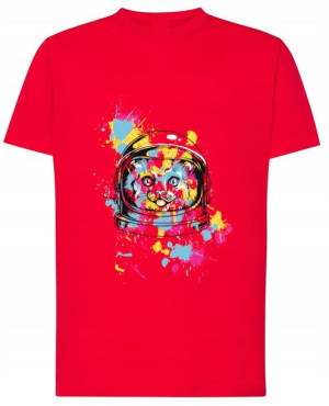T-Shirt kolorowy nadruk Kot astronauta Rozm.M