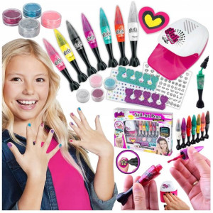 Mega Zestaw Manicure Dzieci Lakier Suszarka Brokat