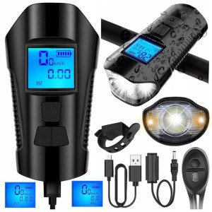 LAMPKA rowerowa LED 3w1 licznik rowerowy klakson