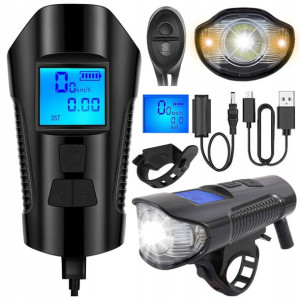 LAMPKA rowerowa 3w1 licznik rowerowy LED + klakson