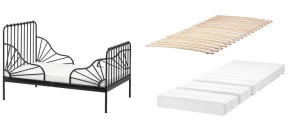 IKEA MINNEN/LUROY/INNERLIG Rozsuwana rama z dnem, materacem czarny 80x200cm