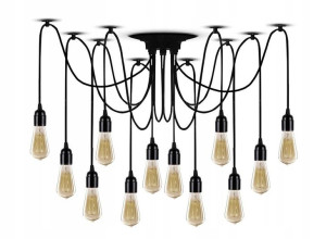Lampa Sufitowa Wisząca Żyrandol Pająk 12 E27 Black