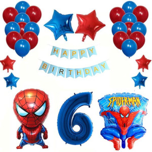 Zestaw Balony Na Szóste 6 Urodziny Spiderman Niebieski