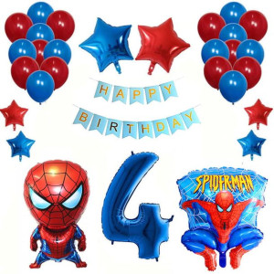 Zestaw Balony Na Czwarte 4 Urodziny Spiderman Niebieski