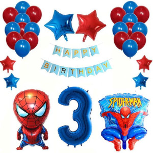 Zestaw Balony Na Trzecie 3 Urodziny Spiderman Niebieski