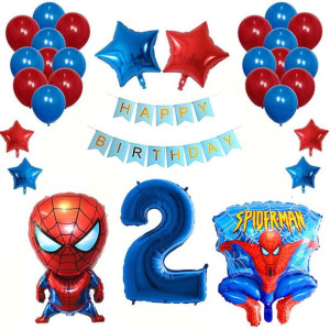 Zestaw Balony Na Drugie 2 Urodziny Spiderman Niebieski