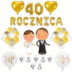 40 Rocznica Ślubu Balony Dekoracja Zestaw Złoty