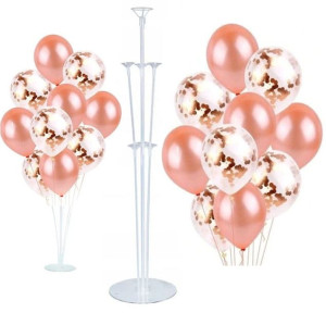 Zestaw Balony Gold Rose Z Konfetti 7szt+stojak Na Balony