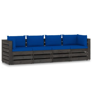 Ogrodowa sofa 4-os z poduszkami, impregnowane na szaro drewno