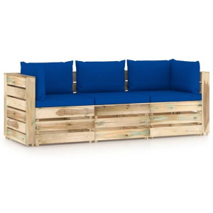 Ogrodowa sofa 3-os z poduszkami, impregnowane na zielono drewno