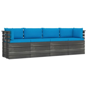 Ogrodowa sofa 4-osobowa z palet, z poduszkami, drewno sosnowe