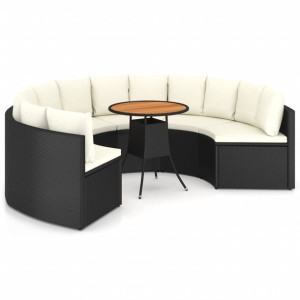 7-częściowa sofa ogrodowa z poduszkami, rattan PE, czarna