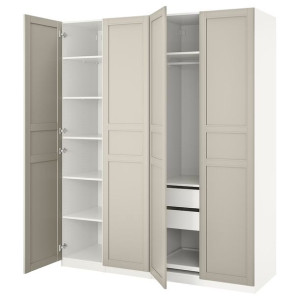 IKEA PAX Szafa Flisberget biały/jasnobeżowy 200x60x236cm