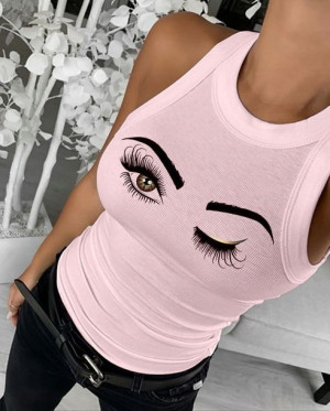 Bluzka na ramiączkach bokserka z nadrukiem motywu oczu 2XL/3XL