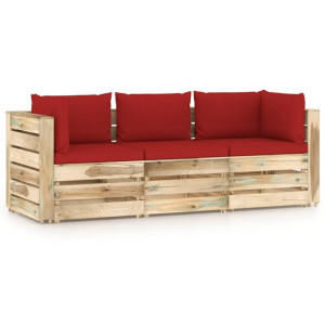 Ogrodowa sofa 3-os z poduszkami, impregnowane na zielono drewno