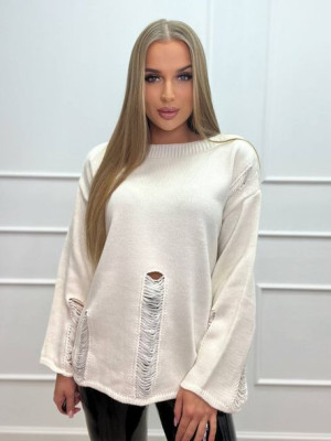 Sweter z Efektownymi Dziurami Jenny Kremowy Uniwersalny