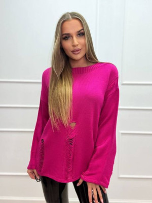 Sweter z efektownymi dziurami Jenny Fuksja Uniwersalny