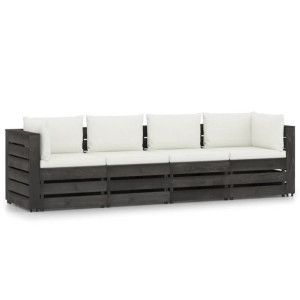 Ogrodowa sofa 4-os. z poduszkami, impregnowane na szaro drewno