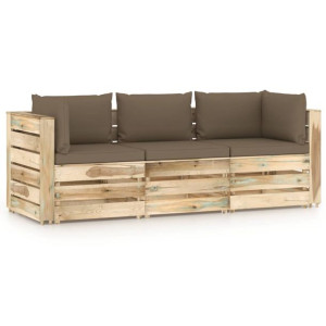 Ogrodowa sofa 3-os z poduszkami, impregnowane na zielono drewno