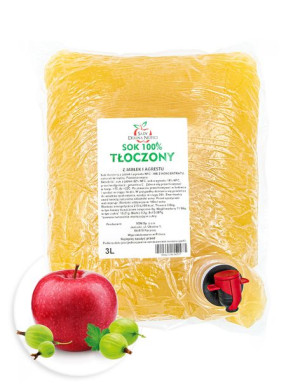 Sok Jabłko Agrest, tłoczony / wyciskany z jabłka i agrestu w worku 3L