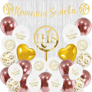 Balony Pierwsza Komunia Święta Zestaw Złoto-gold Rose