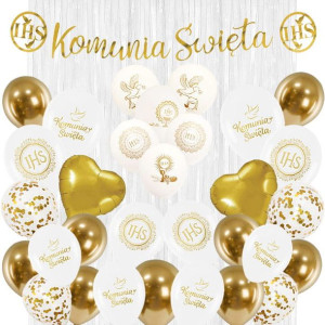 Balony Pierwsza Komunia Święta Zestaw Złoty