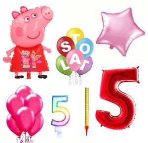 Zestaw Balony Na Piąte 5 Urodziny Świnka Peppa 17szt