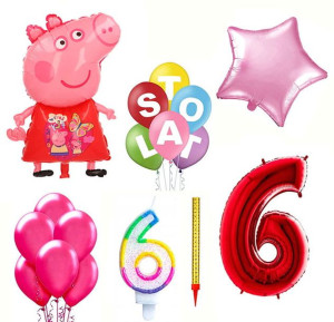 Zestaw Balony Na Szóste 6 Urodziny Świnka Peppa 17szt