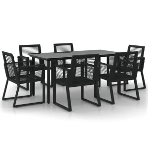 7-częściowy zestaw mebli ogrodowych, czarny, rattan PVC