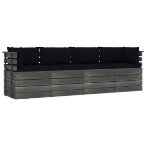 Ogrodowa sofa 4-osobowa z palet, z poduszkami, drewno sosnowe