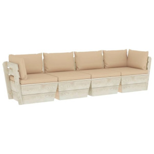 Ogrodowa sofa 4-osobowa z palet, z poduszkami, drewno świerkowe
