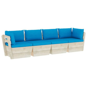 Ogrodowa sofa 4-osobowa z palet, z poduszkami, drewno świerkowe