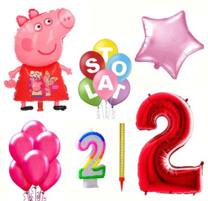 Zestaw Balony Drugie 2 Urodziny Świnka Peppa 17szt