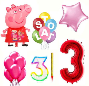Zestaw Balony Trzecie 3 Urodziny Świnka Peppa