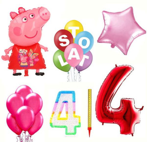 Zestaw Balony Na Czwarte 4 Urodziny Świnka Peppa 17szt