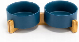 Ceramiczne Miski na Stojaku dla Psa 2x850ml Nieb.