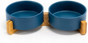 Ceramiczna Miska na Stojaku dla Psa 2x400ml Nieb.