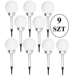 Zestaw 9 Lamp Solarnych Kula Mleczna 15x44cm #h1